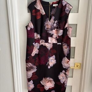 Calvin Klein Pink Sheath Midi Dress V-Neck Cap Sleeve